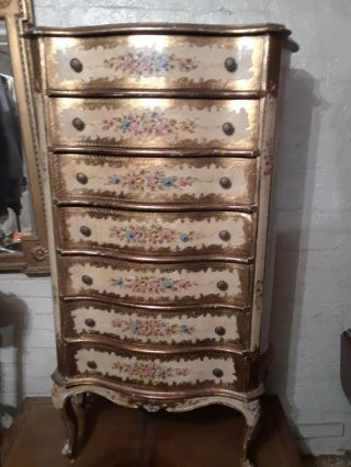 Vintage Italian Florentine Lingerie Chest Of Drawers (hand Painted)
