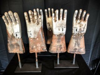 Incredible Rare Antique Industrial Cast Glove Mold 3 Pairs W Stand