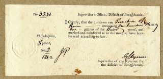 George Clymer Signed 1791 Pennsylvania Distilled Spirits Tax Document