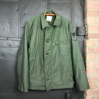 Vintage 80s Usn A - 1 Green Deck Utility Jacket Coat Sz Large