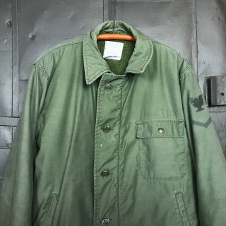 Vintage 80s USN A - 1 Green Deck Utility Jacket Coat Sz Large 3
