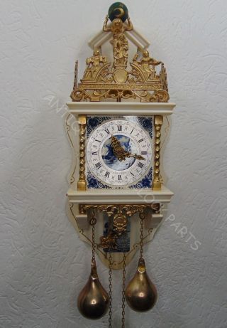 Rare White Zaandam Or Zaanse Wall Clock With Blue Delft Tiles