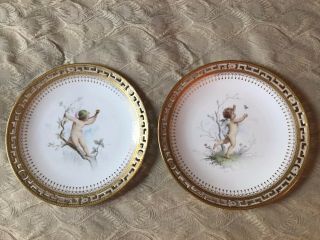 Minton Reticulated And Gilt Cherub Cabinet Plates.  Signed By Boullemier.