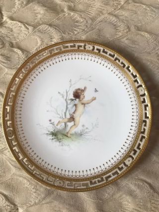 Minton Reticulated and Gilt Cherub Cabinet Plates.  Signed By Boullemier. 2