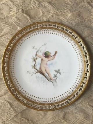 Minton Reticulated and Gilt Cherub Cabinet Plates.  Signed By Boullemier. 4