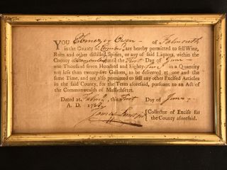1784 Antique Revolutionary War Colonial Liquor License Falmouth Portland Me Ma
