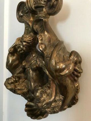 Antique Brass Door Knocker Goddess with 2 Lions 11.  5 
