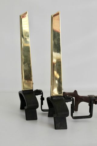 Donald Deskey Art Deco Vtg Mid Century Modern Fireplace Brass Iron Andirons Tool 7