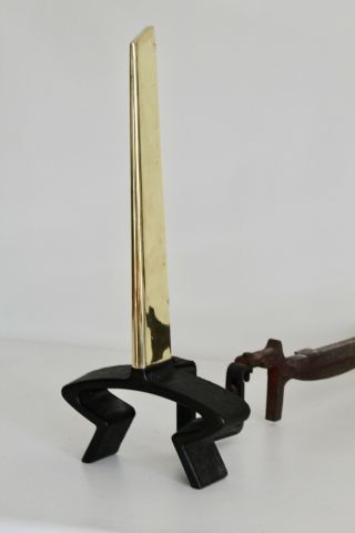 Donald Deskey Art Deco Vtg Mid Century Modern Fireplace Brass Iron Andirons Tool 8