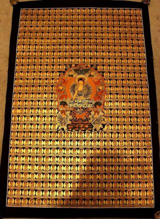 Rare Large Masterpiece Handpainted Tibetan 500 Buddha Series Thangka Painting