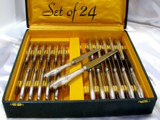 19thc French Doupel Silversmith 24pcs Knife Set W/box