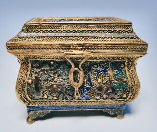 19th Century Antique Chinese Silver Mesh And Enamel Cricket Box
