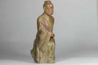 Antique Chinese 19th Century Carved Soapstone Seated Scholar Figure Possibly Boy 3
