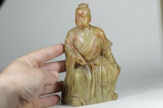 Antique Chinese 19th Century Carved Soapstone Seated Scholar Figure Possibly Boy 7