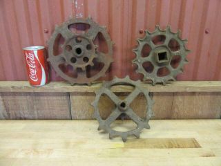 3 Antique Cast Iron Farm Steam Engine Hit Miss Engine Era Gear Chain Sprocket