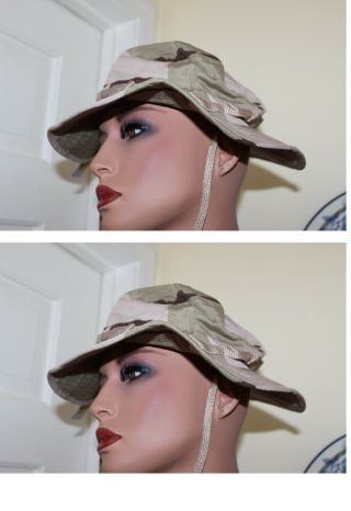 Two (2) Mil - Spec 3 - Color Tri - Color Desert Camo Boonie Sun Hat Size 7 Unisex
