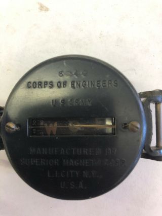 Vintage Superior Magneto US Army Corps of Engineers Compass WW2 Era 6 - 1944 2