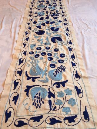 Long Uzbek Vintage Wall Hanging Handmade Embroidery Suzani