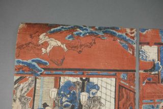 Fine Antique Utagawa Kunisada Japanese Triptych Woodblock Print Frog Snail 9