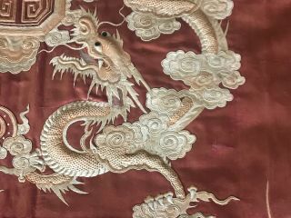 REMARKABLE Large ANTIQUE CHINESE SILK PANEL with DRAGONS - QING 43 