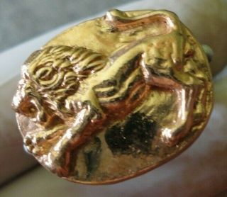 Ancient Antique Roman Silver Gold Ring Lion