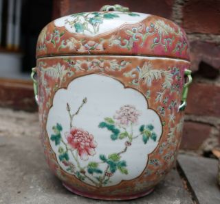 Antique Chinese Asian Qing Dynasty Large Famille Rose Porcelain Covered Pot Bowl