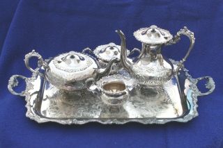 Vintage A.  E.  Poston & Co.  Birmingham,  Uk Sterling Tea Set Repousse.
