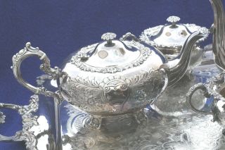 Vintage A.  E.  Poston & Co.  Birmingham,  UK Sterling Tea set Repousse. 4