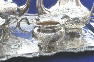 Vintage A.  E.  Poston & Co.  Birmingham,  UK Sterling Tea set Repousse. 6