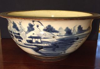 Antique Chinese Export Blue And White Porcelain Bowl,  19th Century.