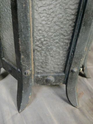 Antique Arts Crafts Tudor Gothic Cast Iron Exterior Porch Light Chandelier Glass 6