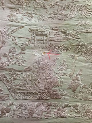 ANTIQUE CHINESE LILAC SILK EMBROIDERED SHAWL,  MANTON DE MANILA.  FIGURES,  DRAGONS 7