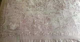 ANTIQUE CHINESE LILAC SILK EMBROIDERED SHAWL,  MANTON DE MANILA.  FIGURES,  DRAGONS 8