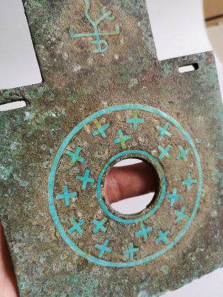 Chinese bronze Axe weapon inlays Turquoise cross vein Axe with family token 3