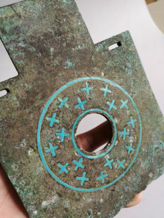 Chinese bronze Axe weapon inlays Turquoise cross vein Axe with family token 7