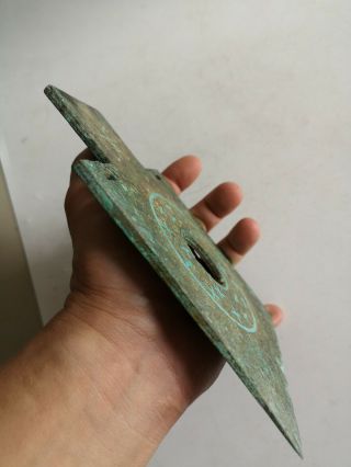Chinese bronze Axe weapon inlays Turquoise cross vein Axe with family token 9