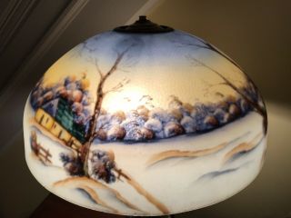 Antique Table Lamp Reverse Painting on Glass Like Handel 11