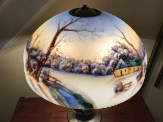 Antique Table Lamp Reverse Painting on Glass Like Handel 3