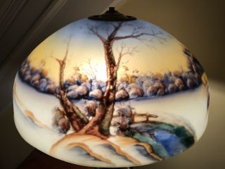 Antique Table Lamp Reverse Painting on Glass Like Handel 6