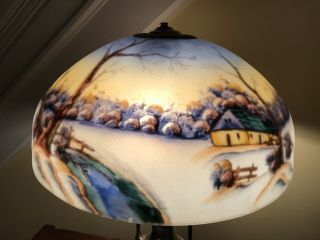 Antique Table Lamp Reverse Painting on Glass Like Handel 7