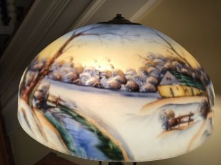 Antique Table Lamp Reverse Painting on Glass Like Handel 8