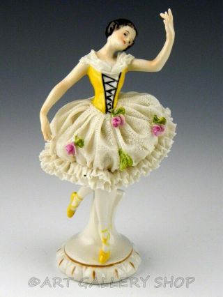 Antique Germany Figurine Volkstedt Dresden Lace Lady Girl Ballerina Dancer