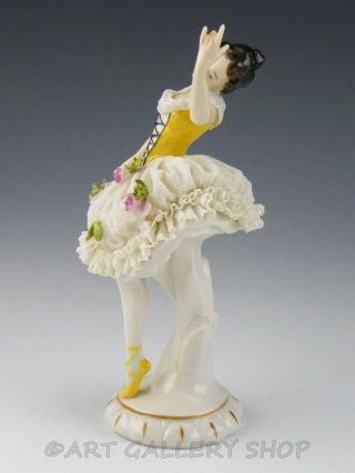 Antique Germany Figurine VOLKSTEDT DRESDEN LACE LADY GIRL BALLERINA DANCER 4