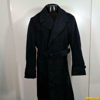 1996 Military Us Army Long Raincoat Trench Coat Mens Size L 42 Black W/ Liner