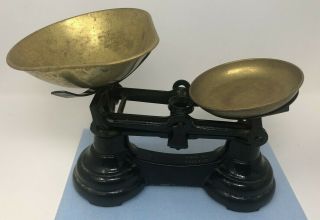 Black Cast Iron Balance Scale With 7 Brass Weights Made In England