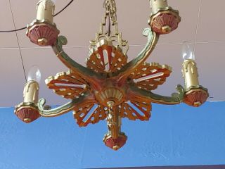 Antique Art Nouveau 1920s Ceiling light Polycrome Chandelier Salvaged 12