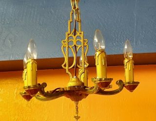 Antique Art Nouveau 1920s Ceiling light Polycrome Chandelier Salvaged 3