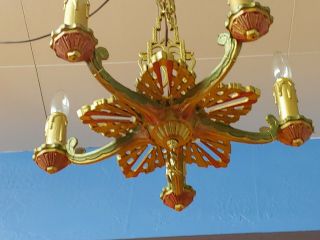 Antique Art Nouveau 1920s Ceiling light Polycrome Chandelier Salvaged 6