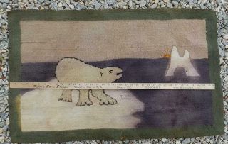 Antique Vintage Grenfell? Hand Made Hooked Mat Rug Folk Art Polar Bear Ice Flow 2