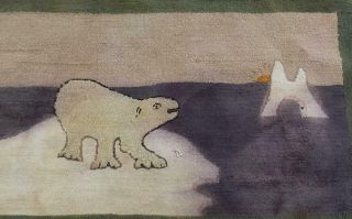 Antique Vintage Grenfell? Hand Made Hooked Mat Rug Folk Art Polar Bear Ice Flow 7